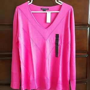 Banana Rep v neck chevron stitch pink sweater, l